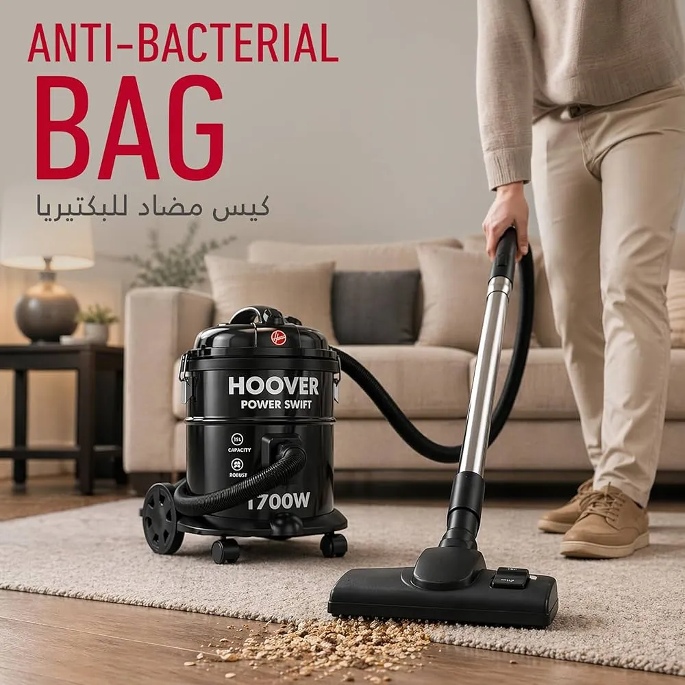 Hoover Power Swift Drum Vacuum Cleaner, 15L, 1700W, HT85-T0-ME, Black 4