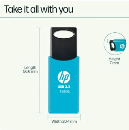 HP 712w 128GB USB 3.2 Flash Drive – Light Blue / Black, Up to 120MB/s Read Speed 3
