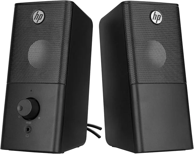 HP DHS-2101 12W 2.0 Channel Multimedia Speakers with 3.5mm AUX, USB Power, Volume Control, Stereo Sound, Black