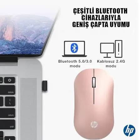 HP DM10 Bluetooth Dual-Mode Wireless Mouse, Pink, 1600 DPI Optical Sensor, Silent Clicks, Compact Ambidextrous Design 3