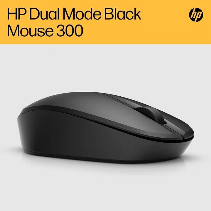 HP Dual Mode Mouse 300, 2.4GHz Wireless & Bluetooth Mouse, Adjustable 1200–3600 DPI, 2 Programmable Thumb Buttons, 15-Month Battery Life, Black