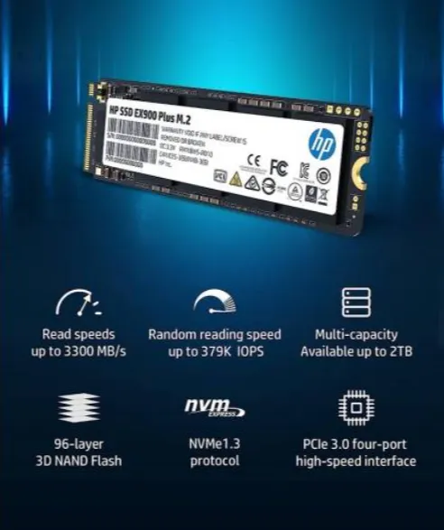 HP EX900 Plus 1TB M.2 NVMe Internal SSD – PCIe Gen3x4, 3D NAND, Up to 3300MB/s Read & 2700MB/s Write 2