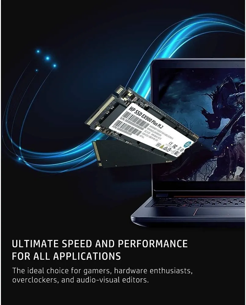 HP EX900 Plus NVMe PCIe M.2 Interface SSD, 512GB Capacity, Read Speed up to 3300 MB/s, Write Speed up to 2700 MB/s, PCIe GEN 3 x4, 8 Gb/s, 3D NAND Flash | 35M33AA#UUF 5