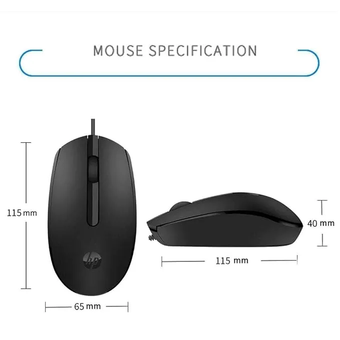 HP M10 HQ Wired Optical Mouse, 1200 DPI, USB Connectivity, 3-Button Design, Ambidextrous Ergonomic Shape, Black