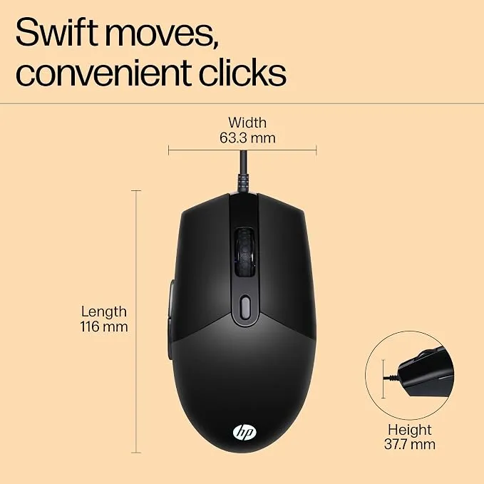 HP M260 Wired Gaming Mouse, 6400 DPI Optical Sensor, RGB Backlighting, 6 Buttons, USB Connectivity, Black 2