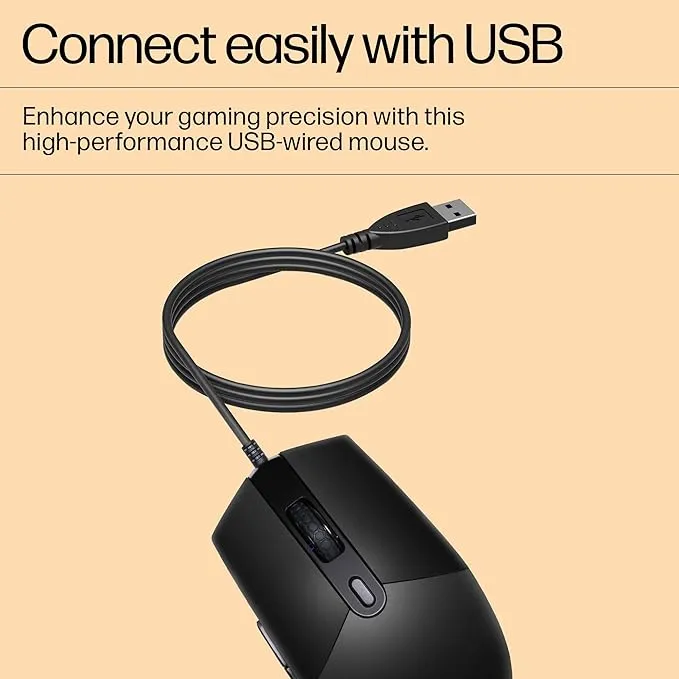 HP M260 Wired Gaming Mouse, 6400 DPI Optical Sensor, RGB Backlighting, 6 Buttons, USB Connectivity, Black 3