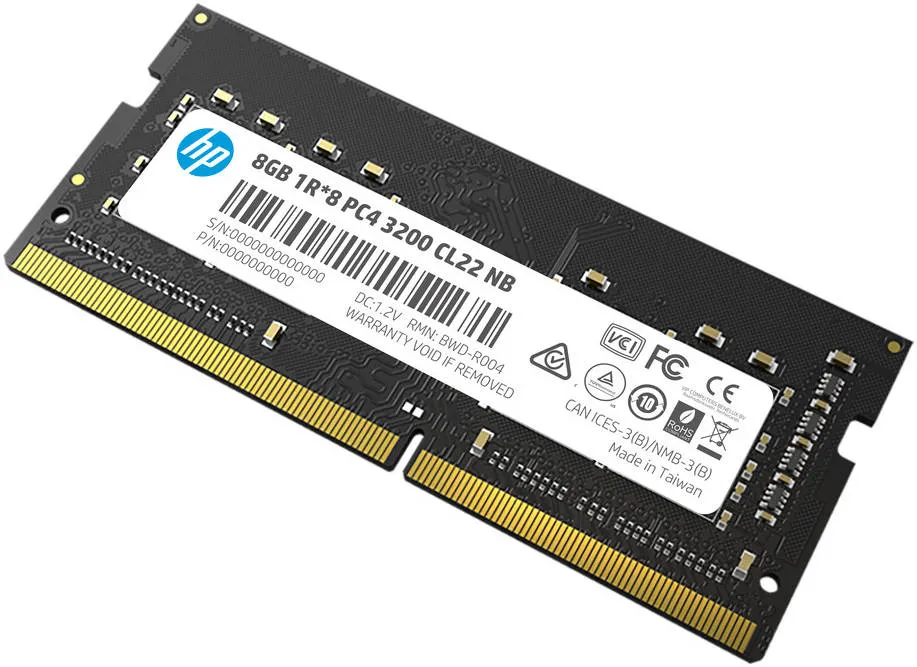 HP S1 8GB DDR4 SO-DIMM Desktop Memory, 3200MHz Clocking Speed, CL22 Latency, 1.20 Memory Voltage, 1Rx8 PC4, 260-Pin, Black | 2E2M5AA#UUF 2