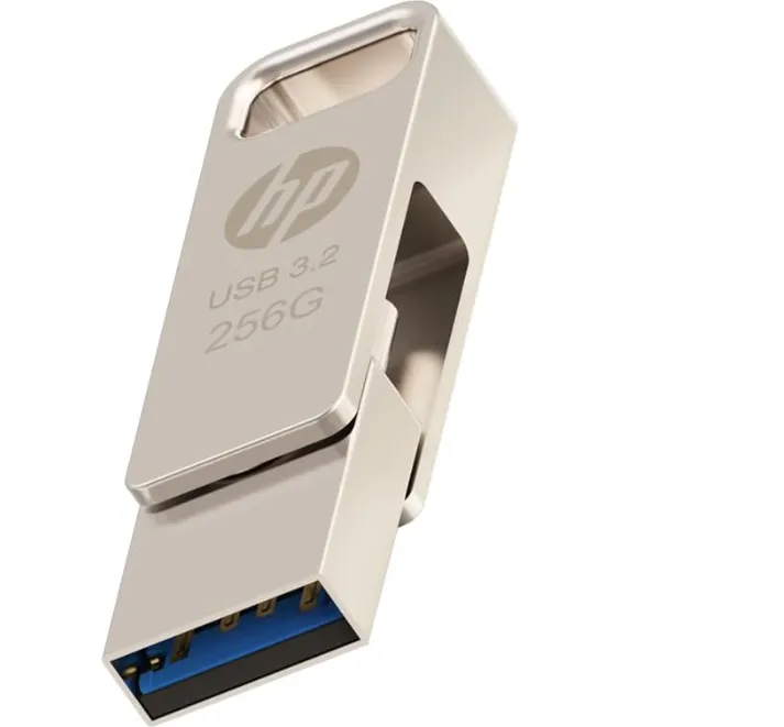 HP x206c 256GB OTG USB 3.2 Flash Drive – Type-C & Type-A, Metal Body