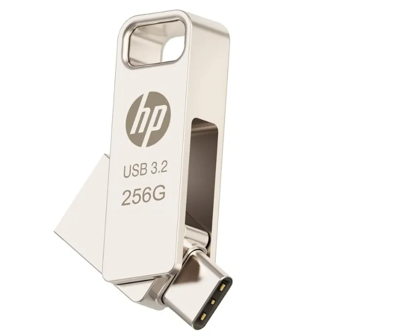 HP x206c 256GB OTG USB 3.2 Flash Drive – Type-C & Type-A, Metal Body