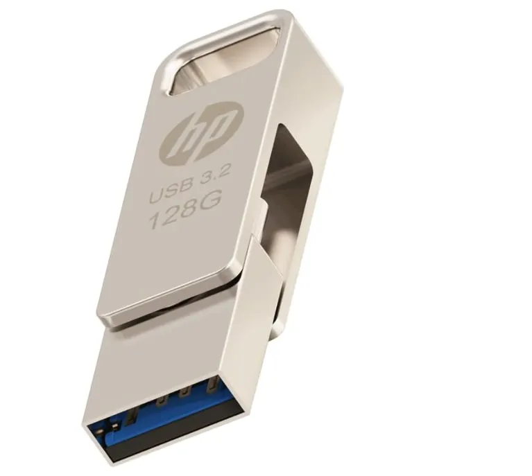 HP x206c 64GB OTG USB 3.2 Flash Drive – Type-C & Type-A, Metal Body, Silver
