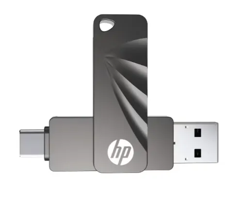 HP x306w 256GB USB 3.2 Flash Drive – Silver, Zinc Alloy Body, Capless Design