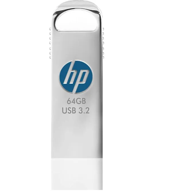 HP x306w 64GB USB 3.2 Flash Drive – Silver, Zinc Alloy Body, Capless Design