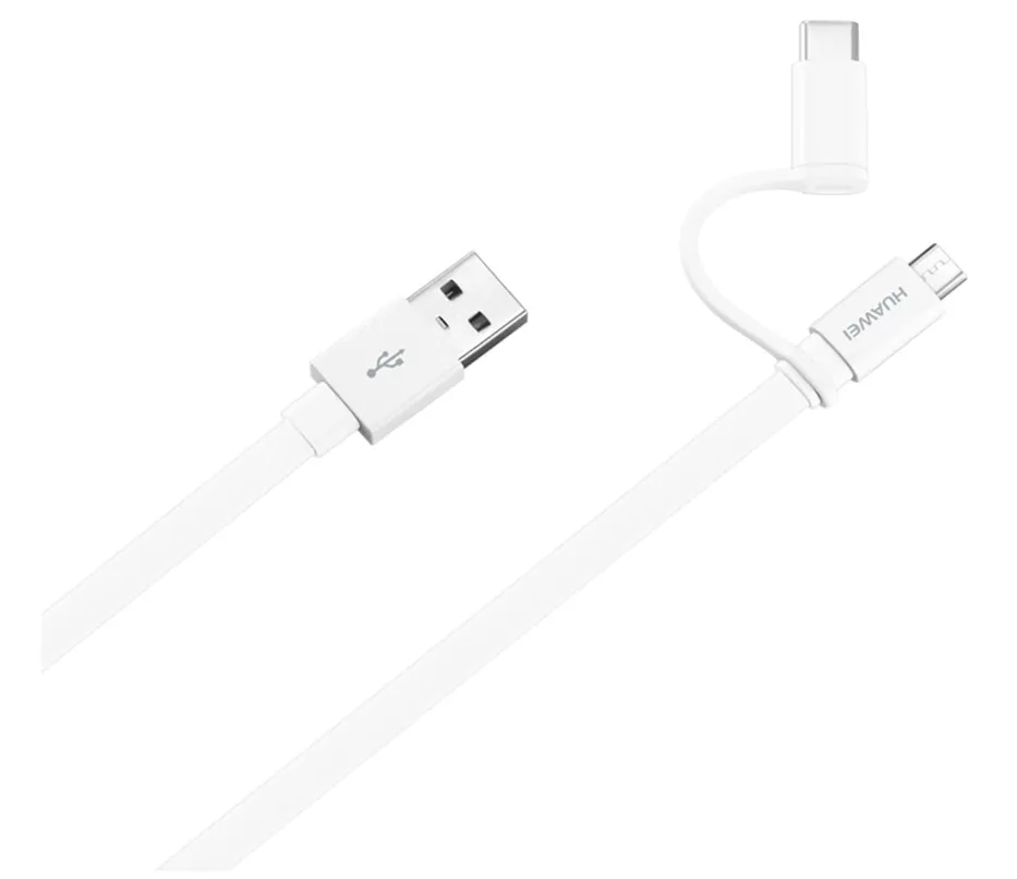 Huawei 2‑in‑1 Data Cable USB Type‑A to Micro USB & Type‑C 1.5m White
