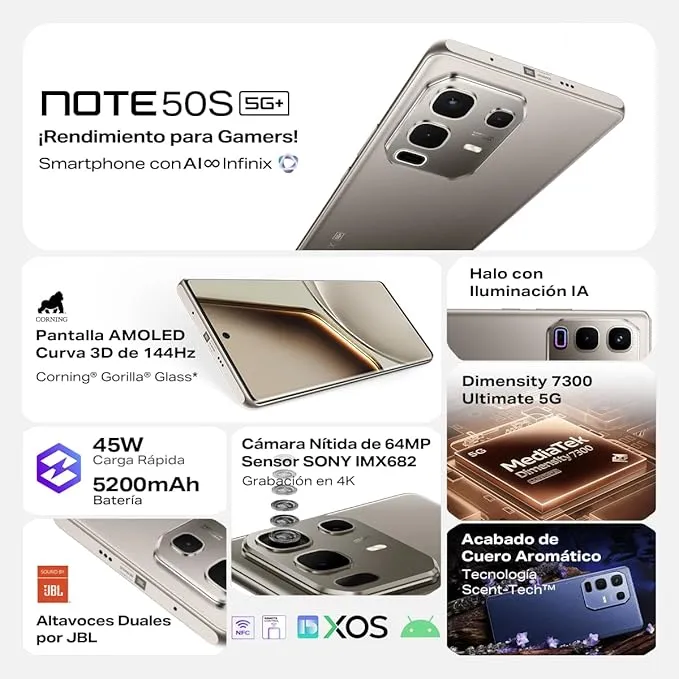 Infinix Note 50S 5G+ Smartphone 8GB RAM 256GB Storage Dual SIM – 5G Connectivity, AMOLED Display, AI Camera, Powerful Processor, Fast Charging, Premium Design 3