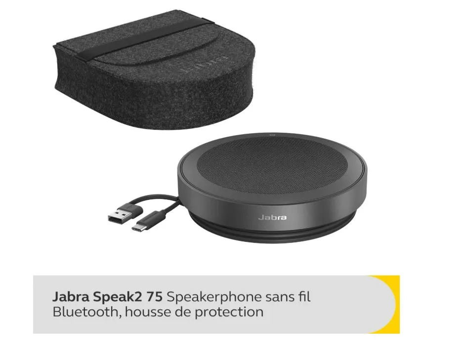 Jabra Speak2 75 Wireless Bluetooth Speakerphone for Work and Music - 4 Noise-Cancelling Mics, 65mm Speakers - New Linking Feature - USB-A & USB-C Adapter - Certified for Microsoft Teams - Dark Grey ( 2775-109)