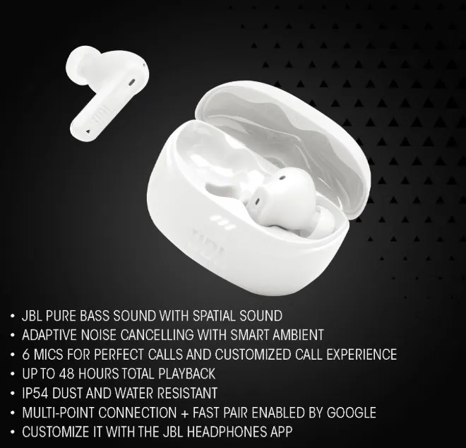 JBL Tune Beam 2 True Wireless Adaptive Noise Cancelling with Smart Ambient Earbuds, Personi-Fi 3.0, Multi-point connection, 6-Mics Technology, 48H Battery, Water and Dust Resistant - JBLTBEAM2TQE