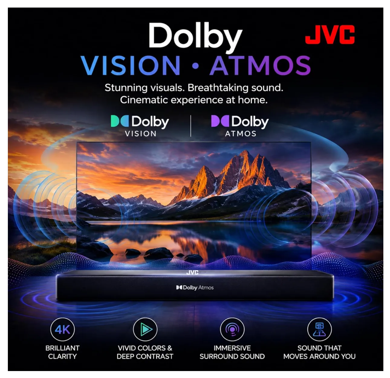 JVC 75 Inch Edgeless QLED 4K UHD Google Smart TV | 120Hz Refresh Rate | Google Assistant Voice Remote | Dolby Vision Atmos | Quad-Core Processor | Built-in Chromecast | Bluetooth - LT-75NQ7115 4