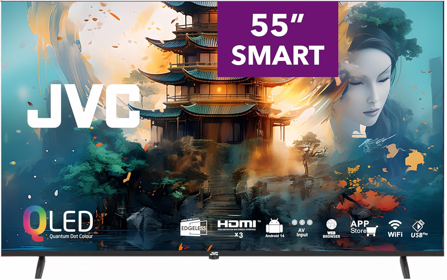 JVC LT-55NQ7145 55-Inch Edgeless QLED 4K UHD Smart TV, WebOS Hub with Core AI Solution, Magic Remote, Dolby Audio, Apple AirPlay, Chromecast, Bluetooth, Wi-Fi, HDR10 and Quad-Core Processor, Black