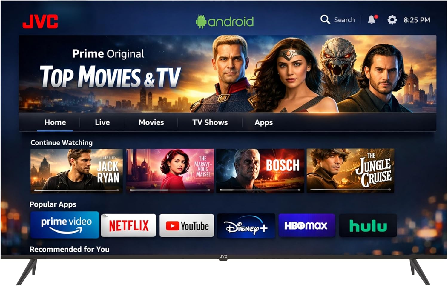 JVC LT-65N675 65-Inch 4K UHD Smart LED TV, Android OS, Wi-Fi, HDR10, Netflix and YouTube, HDMI and USB Connectivity, Black