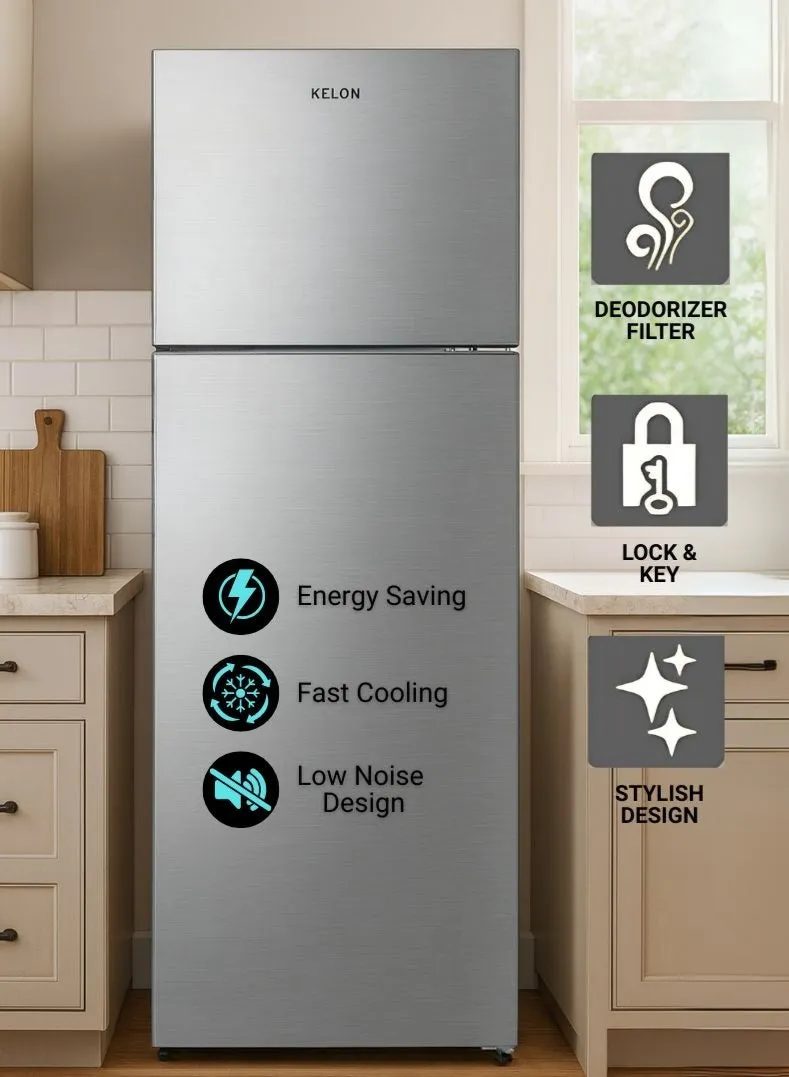 Kelon 320L Top Mount Double Door Refrigerator with No Frost Technology, Multi Airflow Cooling System, LED Interior Light, Adjustable Glass Shelves, Humidity Control Crisper, Super Cool Function & Silver Finish – KRD32WRSI 4