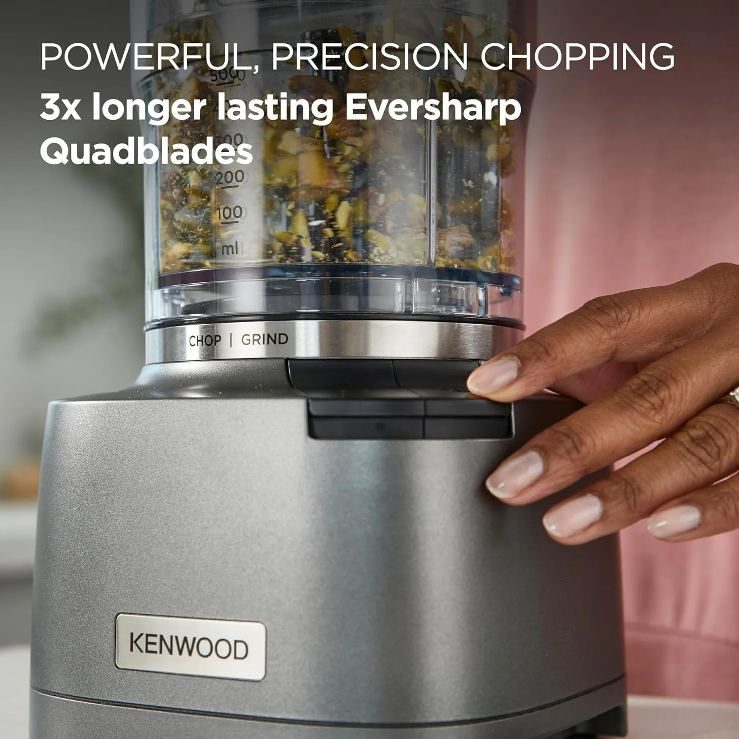 KENWOOD 2-in-1 Chopper + Grinder 800W Powerful Metal Grinder and Electric Chopper with Eversharp Quadblades, Dripper Pro, Spatula for Wet Chopping & Dry Grinding CHP80.000SI Grey 3