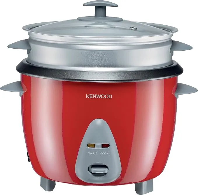 KENWOOD 2-in-1 Rice Cooker 1.8L 10-Cups Rice with Food Steamer Basket, Non-Stick Cooking Pot, Temepered Glass Lid, Warm/Cook Lights, Spatula Holder, Detachable Cord RCM45.000SS Silver