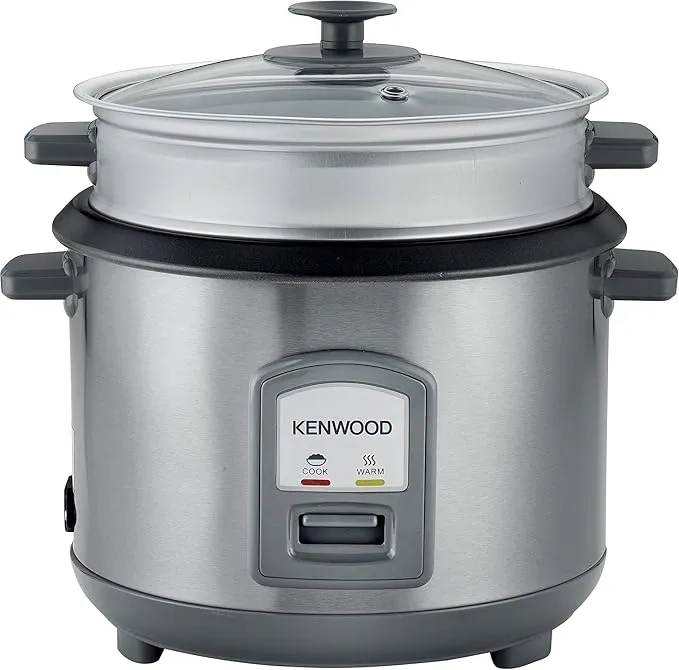 Kenwood 2 in 1 rice cooker 10-cups with food steamer basket, 1.8l, 700 watts, non-stick cooking pot, silver, rcm45.000ss - international warranty