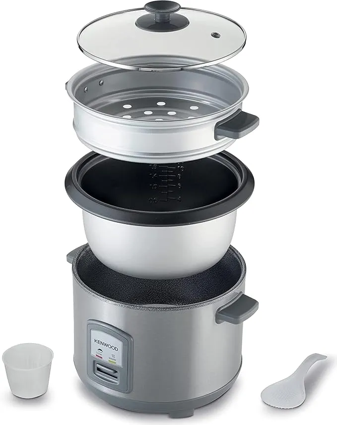 Kenwood 2 in 1 rice cooker 10-cups with food steamer basket, 1.8l, 700 watts, non-stick cooking pot, silver, rcm45.000ss - international warranty 3