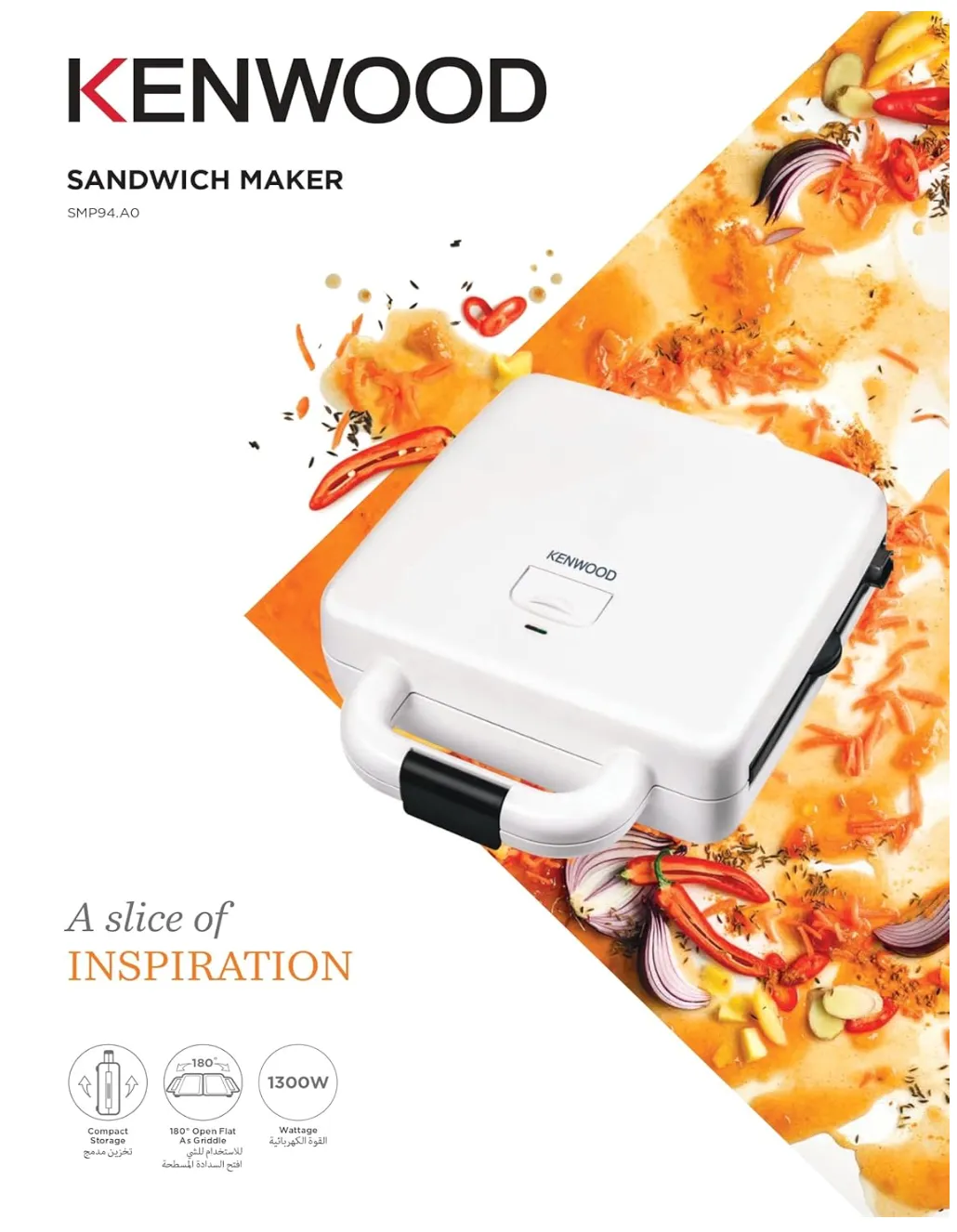 KENWOOD 4 Slots 2-in-1 Sandwich Maker & Grill (180° Open Flat for Using as a Griddle) with 2 Sets of Non Stick Multifunctional Plates for Grilling and Toasted Sandwiches SMP94.A0WH White 2