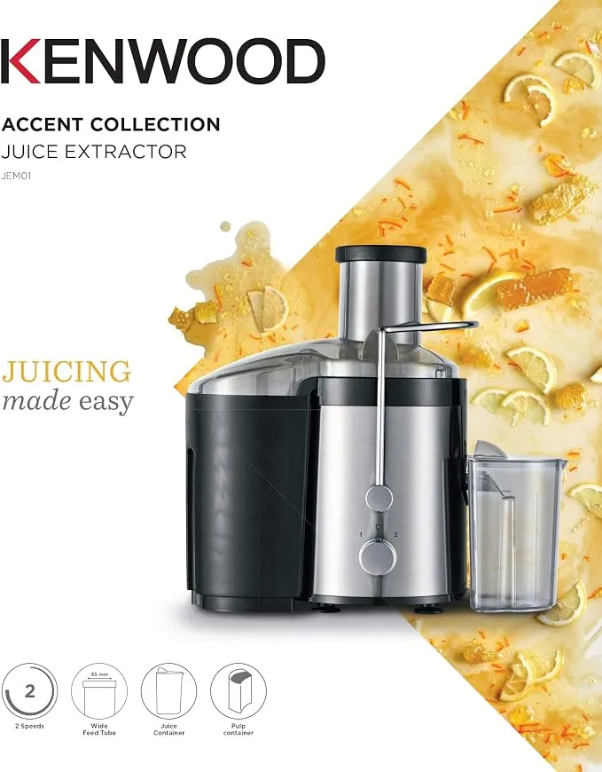 Kenwood Centrifugal Juicer 300W, 0.8L Juice Jug, 2 Speeds, Black & Silver – JEM01.000BK 5