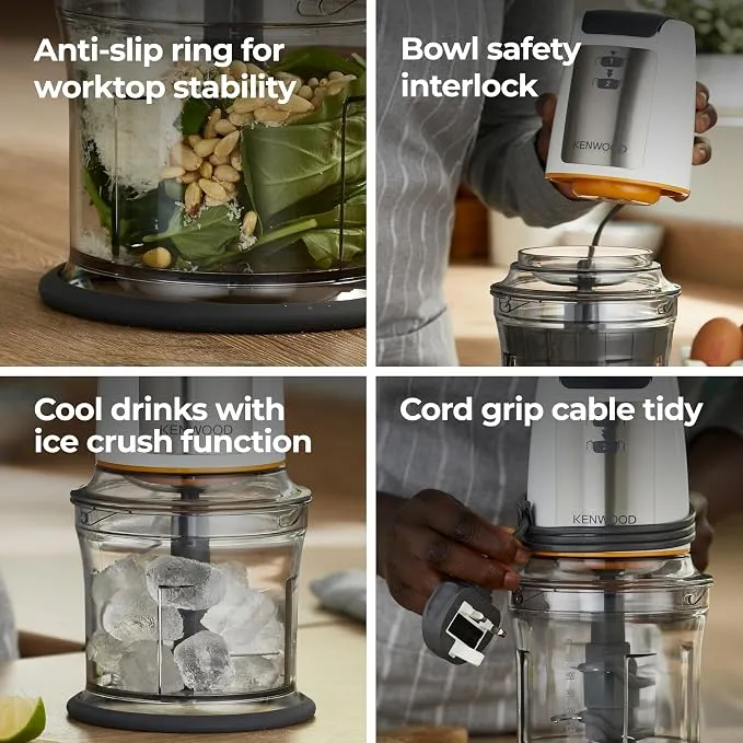 KENWOOD Chopper 500W Electric Food Chopper with 2 x 500ml Bowl, Dual Speed, Stainless Steel Quad Blade, Multi Mayo Mayonnaise Attachment, Spatula, Ice Crush Function CHP61.200WH White 5