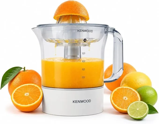 KENWOOD Citrus Juicer 40W Juice Extractor with 1L Transparent Juice Jug, Dust Cover, 2 Way Rotation, Cord Storage for Home, Office, Restaurant & Cafeteria JE280A White/Clear