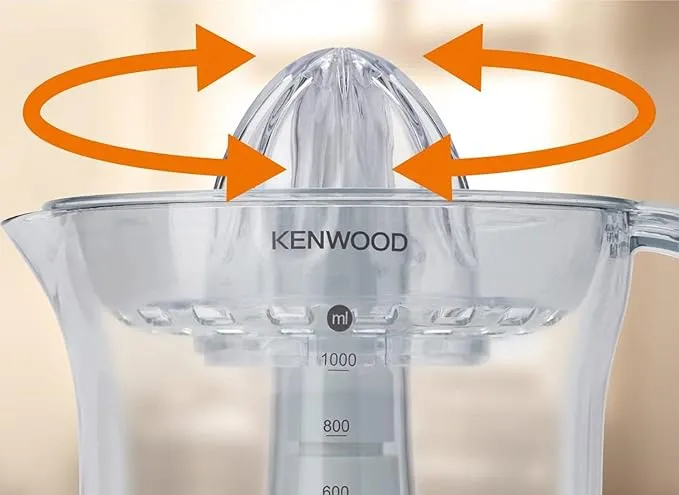 KENWOOD Citrus Juicer 40W Juice Extractor with 1L Transparent Juice Jug, Dust Cover, 2 Way Rotation, Cord Storage for Home, Office, Restaurant & Cafeteria JE280A White/Clear