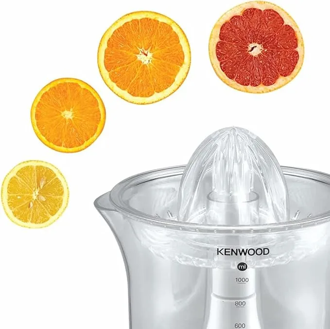 KENWOOD Citrus Juicer 40W Juice Extractor with 1L Transparent Juice Jug, Dust Cover, 2 Way Rotation, Cord Storage for Home, Office, Restaurant & Cafeteria JE280A White/Clear 3