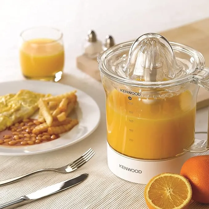 KENWOOD Citrus Juicer 40W Juice Extractor with 1L Transparent Juice Jug, Dust Cover, 2 Way Rotation, Cord Storage for Home, Office, Restaurant & Cafeteria JE280A White/Clear 4