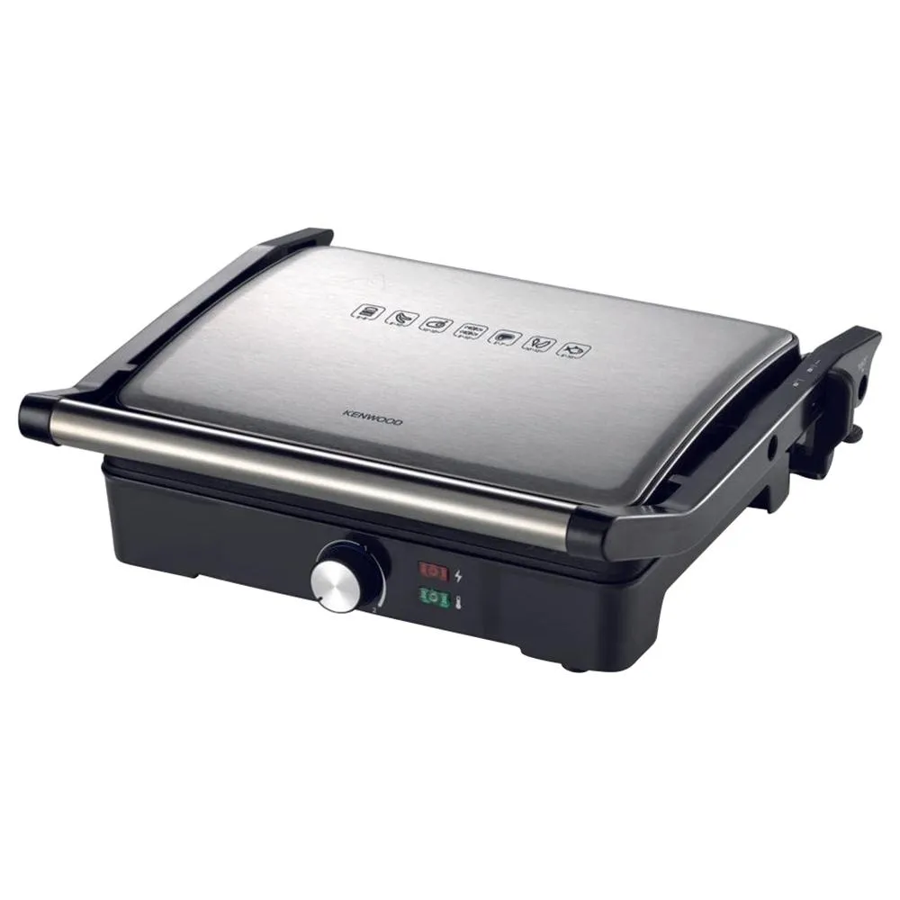 Kenwood Contact Health Grill 2000W, 3 Grilling Positions, Non-Stick Plates, Adjustable Temperature, Silver & Black – HGM31.000SI