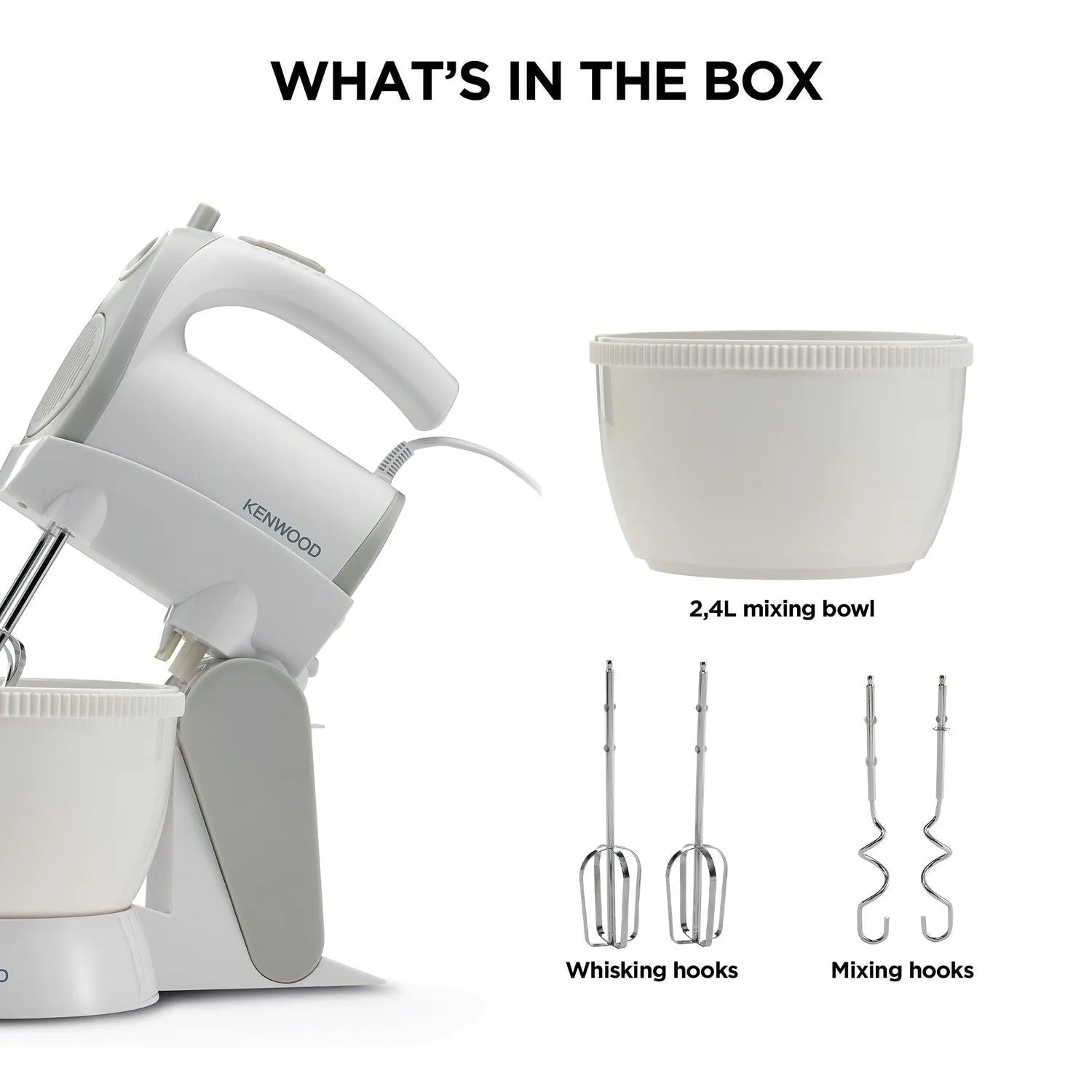 Kenwood Hand & Stand Mixer 300W with 2.4L Rotating Bowl, 5 Speeds + Turbo, White – HMP22.000WH 5