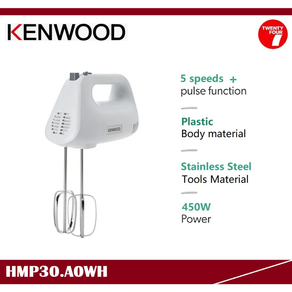 Kenwood HandMix Lite Hand Mixer 450W, 5 Speeds + Turbo, Stainless Steel Beaters & Dough Hooks, White – HMP30.A0WH 3
