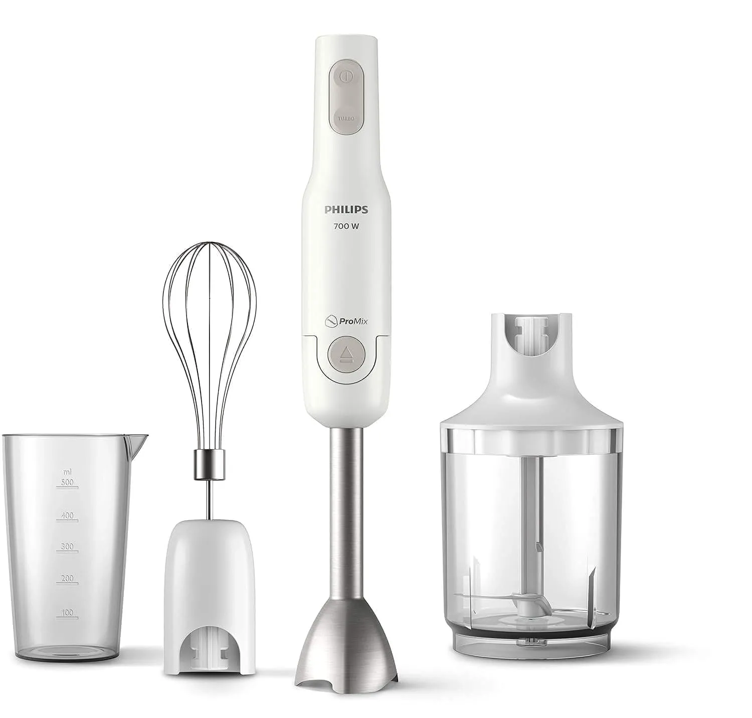 Kenwood HDP109WG Triblade Hand Blender Set, 600W, 500ml Chopper, Beaker, Stainless-Steel Whisk, 1 Speed + Turbo, White/Silver