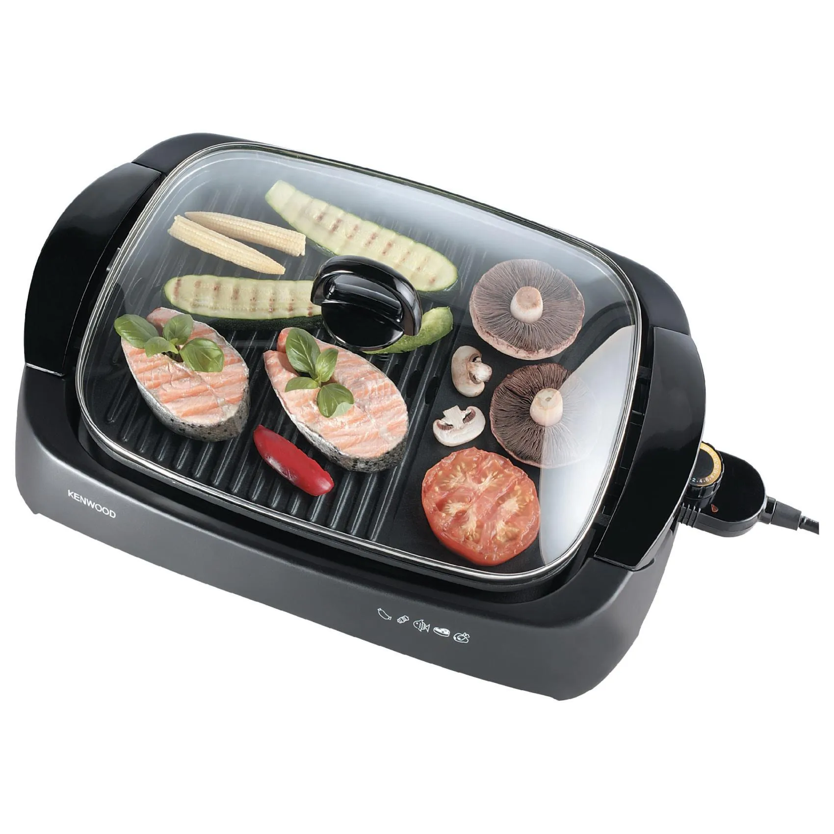 Kenwood Health Grill 1700W with Glass Lid, Non-Stick Cooking Plate & Adjustable Temperature, Black – HG230
