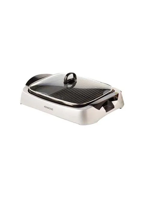 Kenwood Health Grill, Glass Lid, Variable Temperature Control, Drip Tray, Oil Draining Channels, 2000W, HG266006, Silver