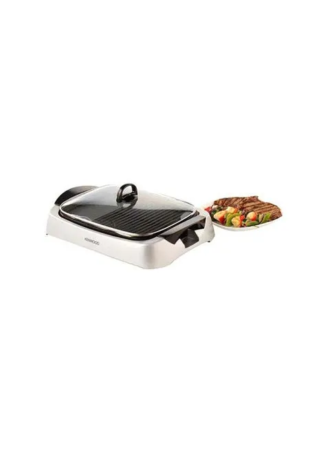 Kenwood Health Grill, Glass Lid, Variable Temperature Control, Drip Tray, Oil Draining Channels, 2000W, HG266006, Silver