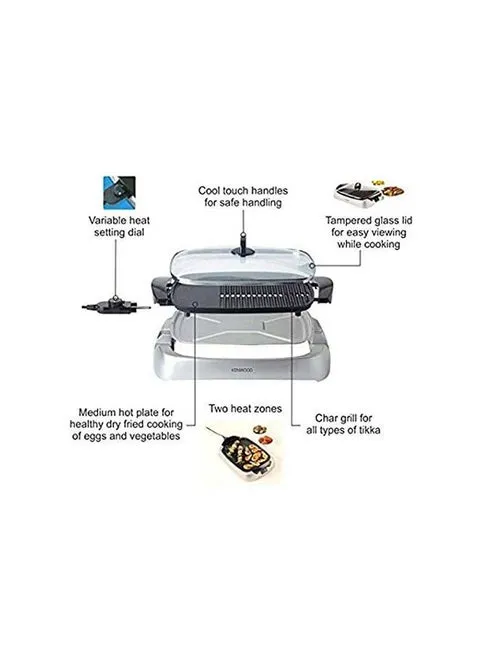 Kenwood Health Grill, Glass Lid, Variable Temperature Control, Drip Tray, Oil Draining Channels, 2000W, HG266006, Silver 5