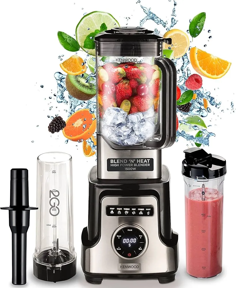 Kenwood Premium Power Blender Smoothie Maker Blend N Heat, 2L Tritan Jar, 1500W, BLM92.920SS, Silver