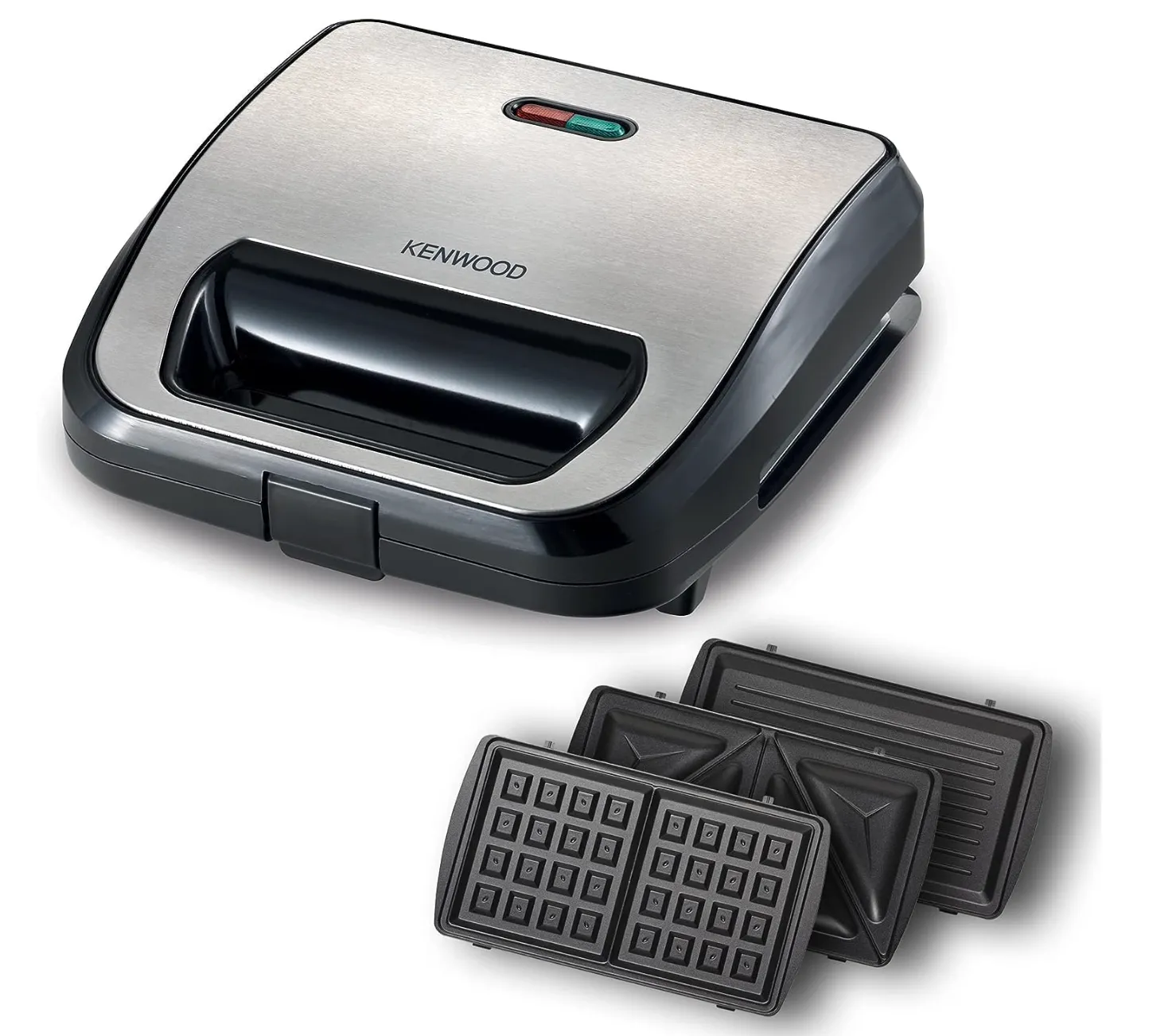 Kenwood Sandwich Maker 3-In-1 Grill, Waffle, Toasted Sandwich, Silver/Black, SMM02.000SI - International Warranty