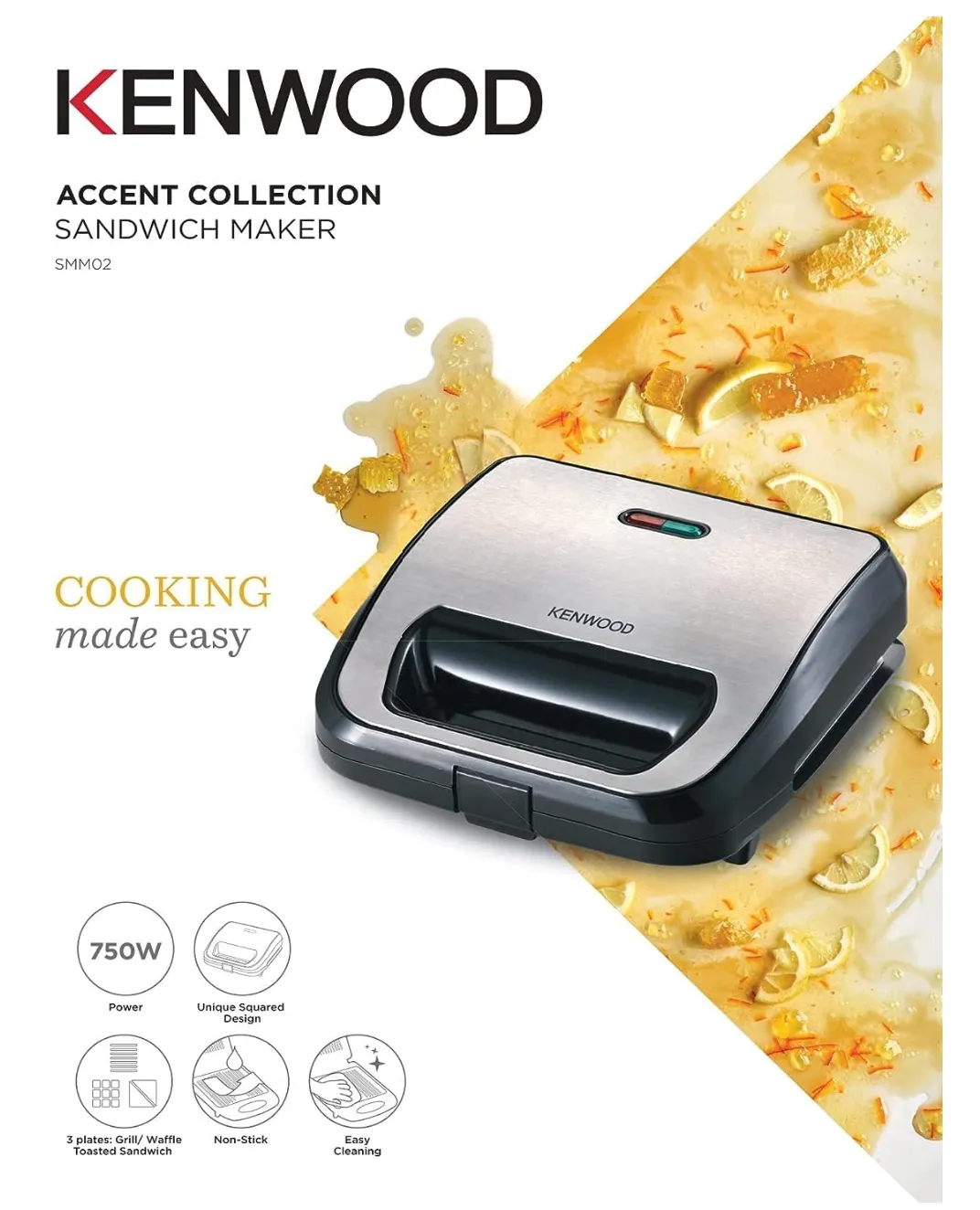 Kenwood Sandwich Maker 3-In-1 Grill, Waffle, Toasted Sandwich, Silver/Black, SMM02.000SI - International Warranty 3