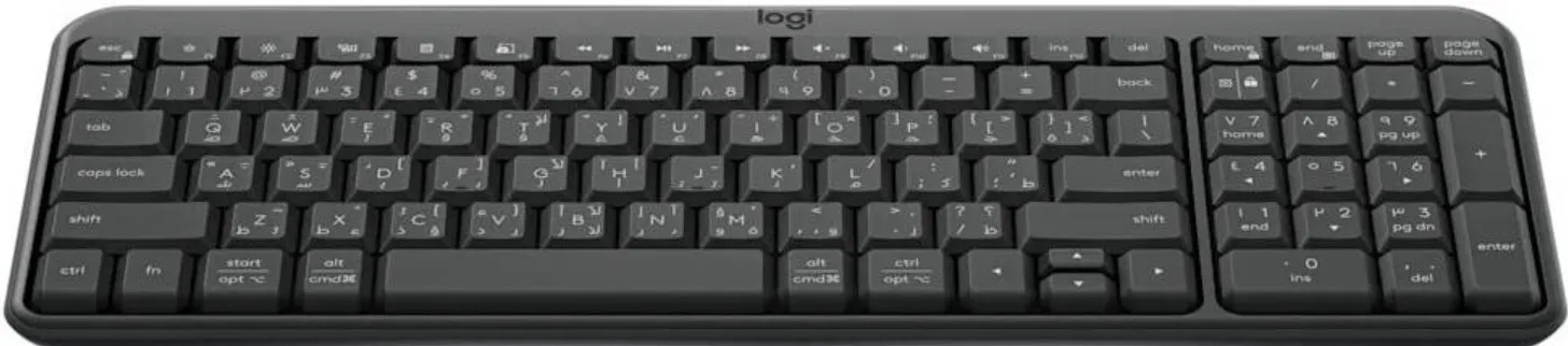 KEYBOARD LOGITECH K250 COMPACT W/Logitech K250 Bluetooth Keyboard, Easy Connectivity, Spill-Resistant, Comfortable Keys, Connectivity LED Indicator Lights, Tilt Legs, English-Arabic Keyboard, Graphite  2