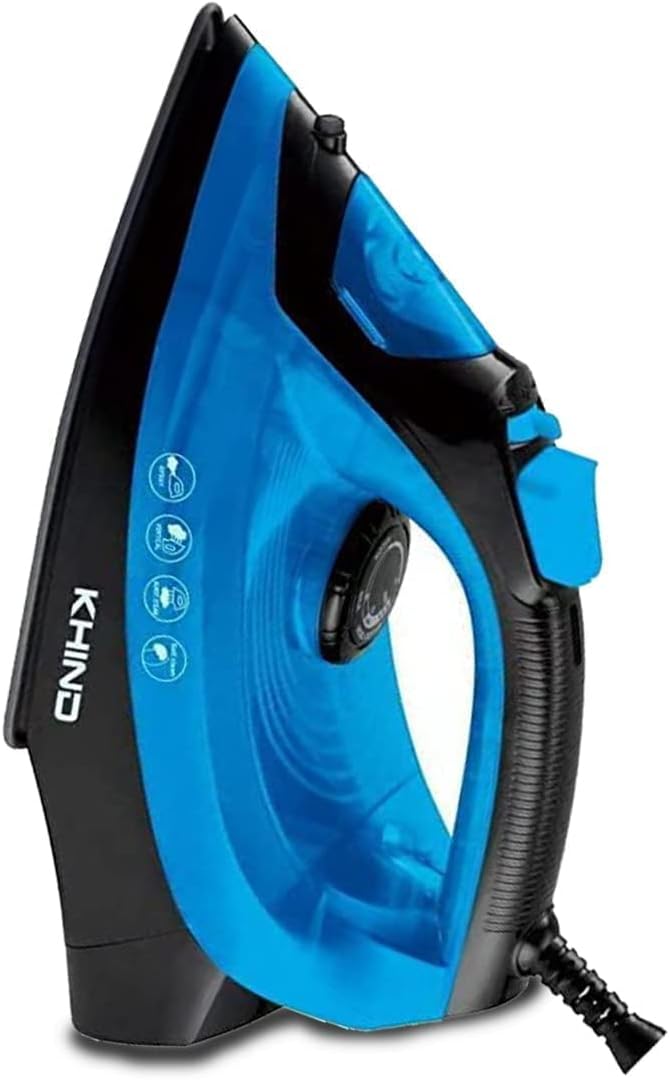 KHIND 2200W Modern Steam Iron with Advance Temperature Control, Non-Stick Soleplate, Auto Shutoff, Self-Cleaning, Spray & Steam Function, BS Plug with 1.8M Cord, Lightweight & Easy to Use - (ES2201NA)