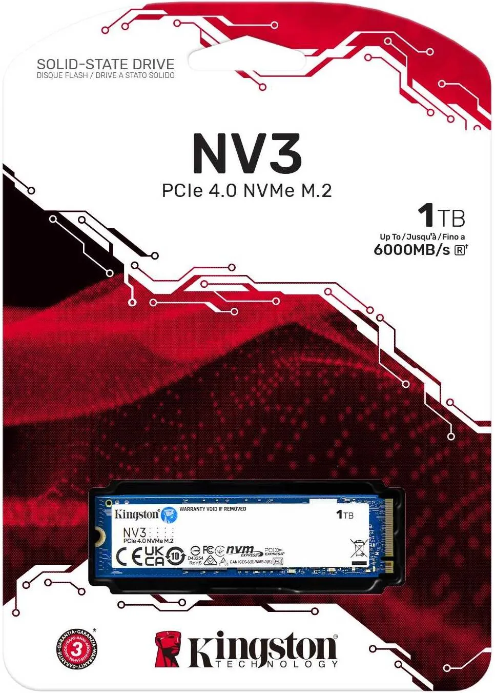 Kingston 1TB NV3 SSD M.2 2280 PCIe 4.0 NVMe, Read: 6,000/ Write: 4,000MB/s SNV3S/1000G 3