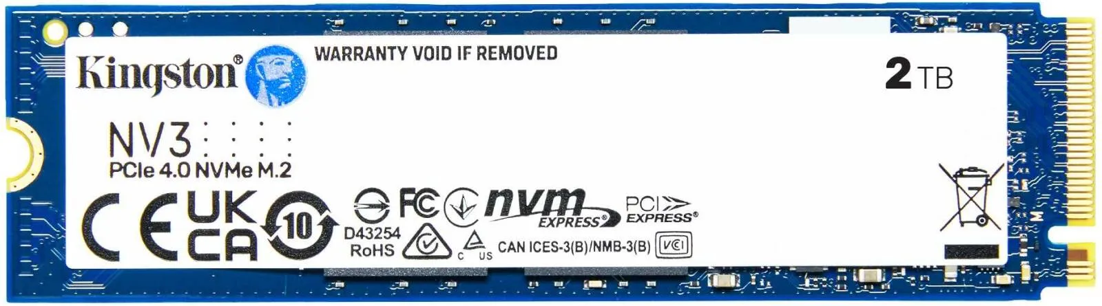 Kingston 2TB NV3 SSD M.2 2280 PCIe 4.0 NVMe, Read: 6,000/ Write: 4,000MB/s SNV3S/2000G